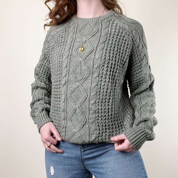 Vintage Cable Knit Oversized Fisherman Sweater Chunky Slouchy Cozy Preppy Ribbed - Picture 2 of 7